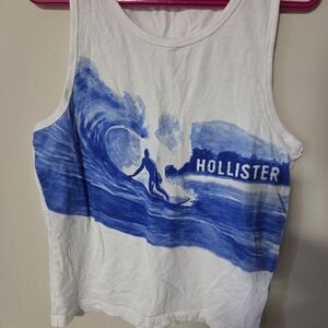 Hollister White Tank with Blue Surf Graphic